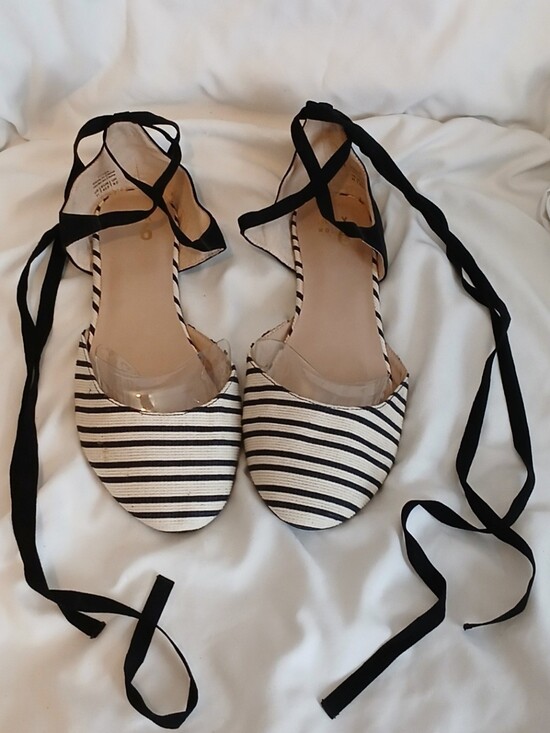 Mix No. 6 Shoes - Mix No. 6 Black & White Striped Ankle-Tie Flats